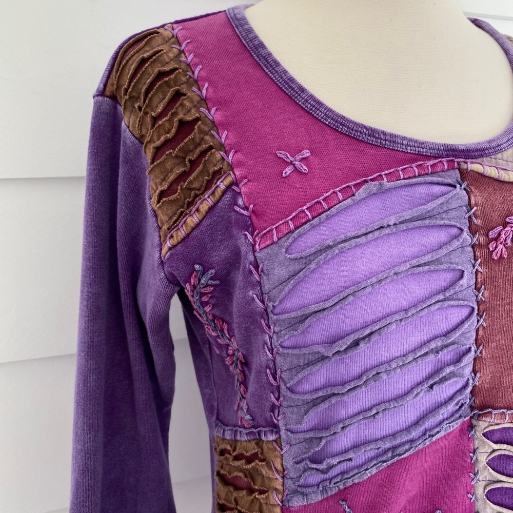 Vintage Rising International Embroidered Mixed Textures Purple Top Medium - Picture 9 of 15